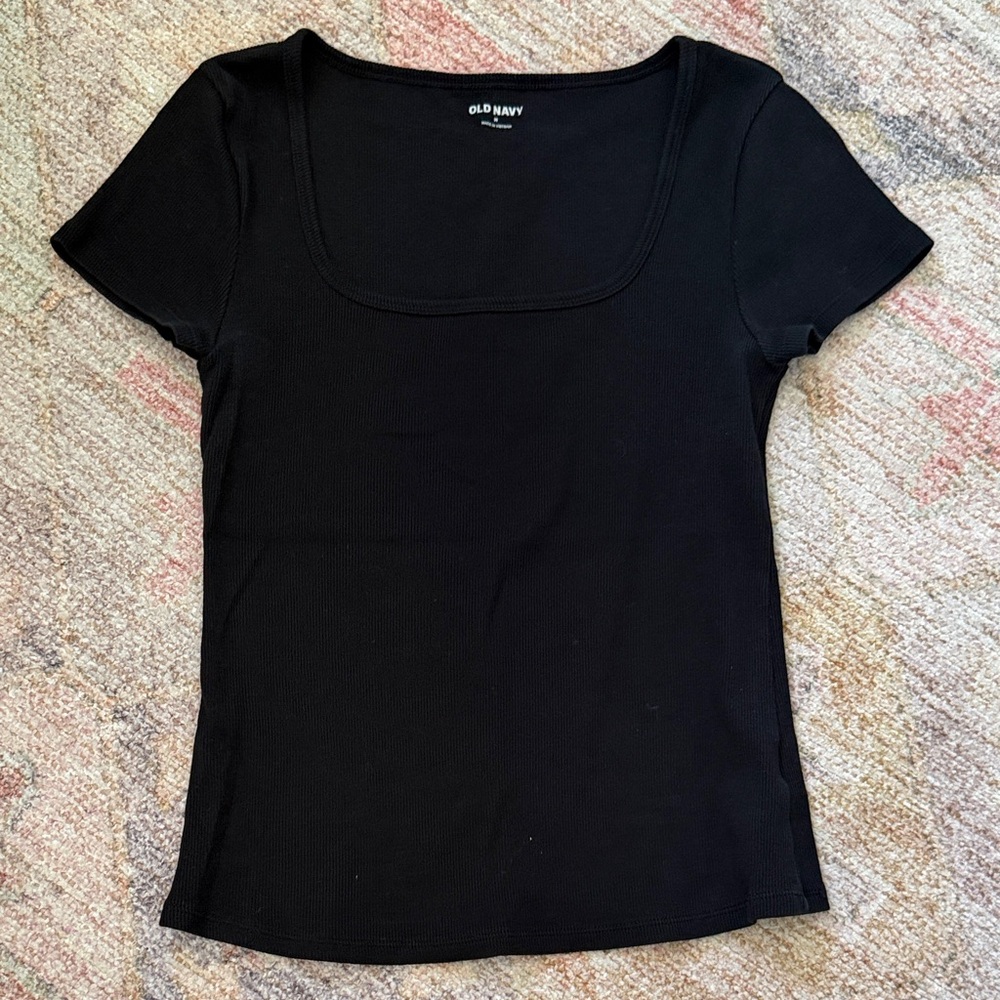 Old Navy Women's Black Square Neck Short Sleeve Tee